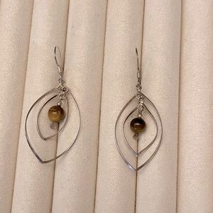Vintage 925 Sterling Silver Gemstone bead hoop earrings